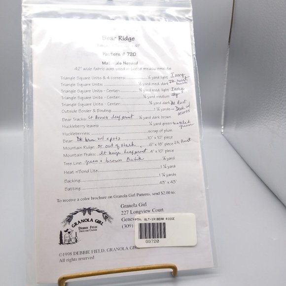 UNCUT Vintage Quilt Sewing Patterns, Bear Ridge 720, Granola Girl 1998 Debbie - Picture 3 of 3